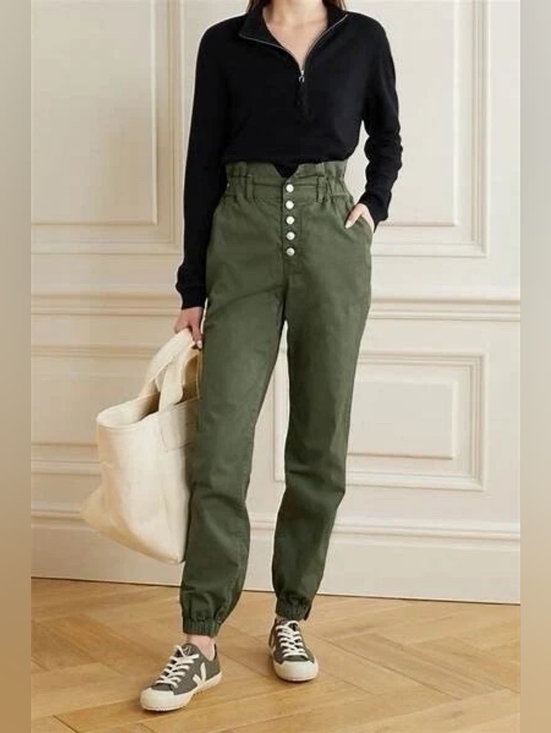 Veronica Beard Pants - Veronica Beard Tedi Tapered High Rise Pants Paperbag Waist Army Green Size 29